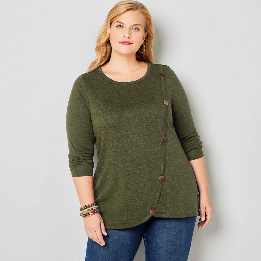 New Silverware/ 30/32 / Faux Crossover Marled Olive Hacci Top